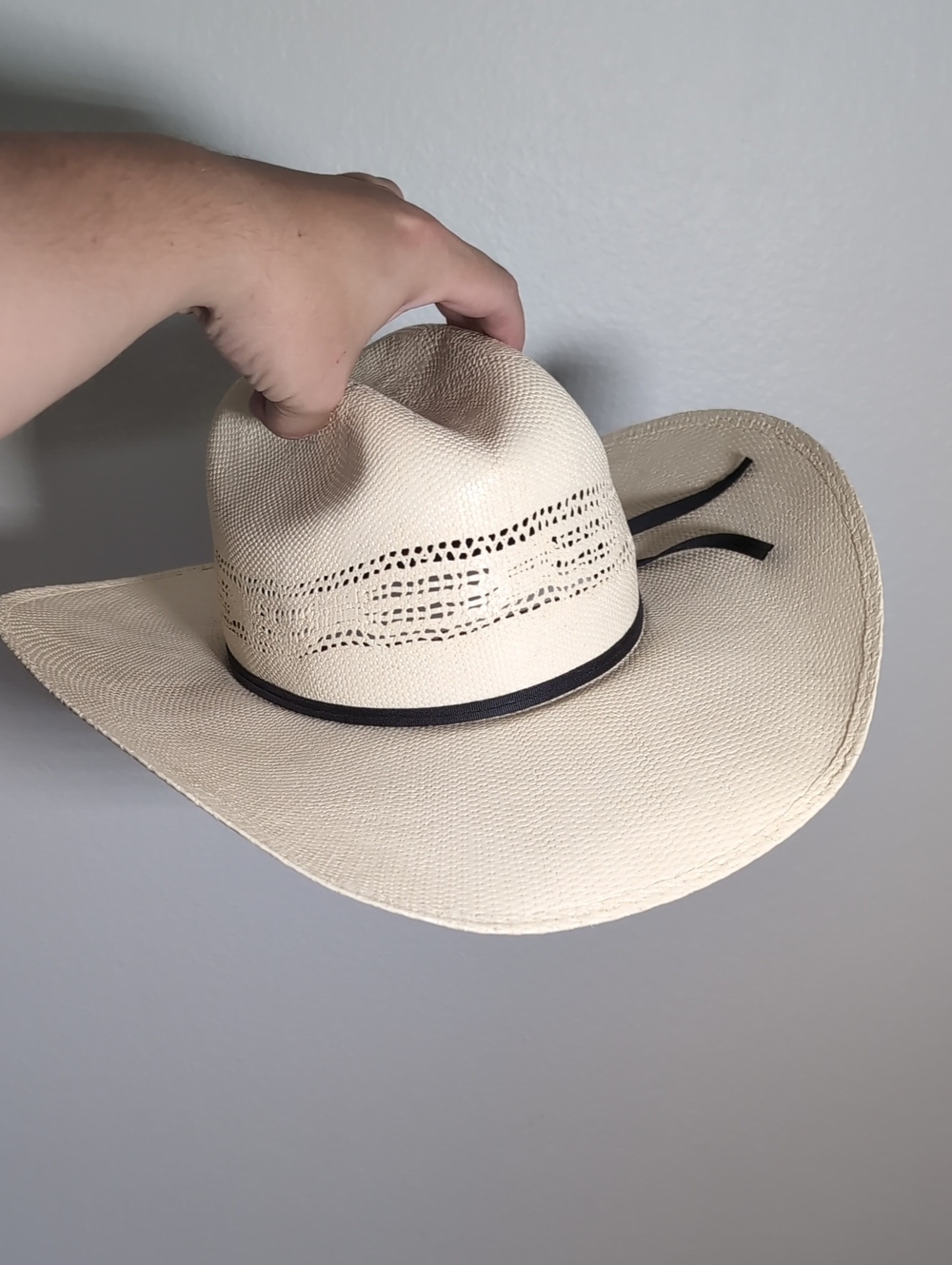 Seager Wide Brim Straw Cowboy Hat - Natural with Black Trim